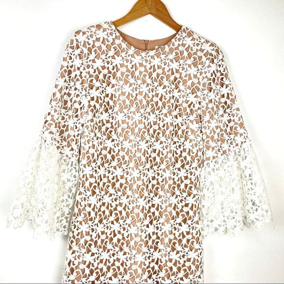 Dress the Population White Lace Crochet Shift Dress Bell Sleeves - Picture 5 of 14